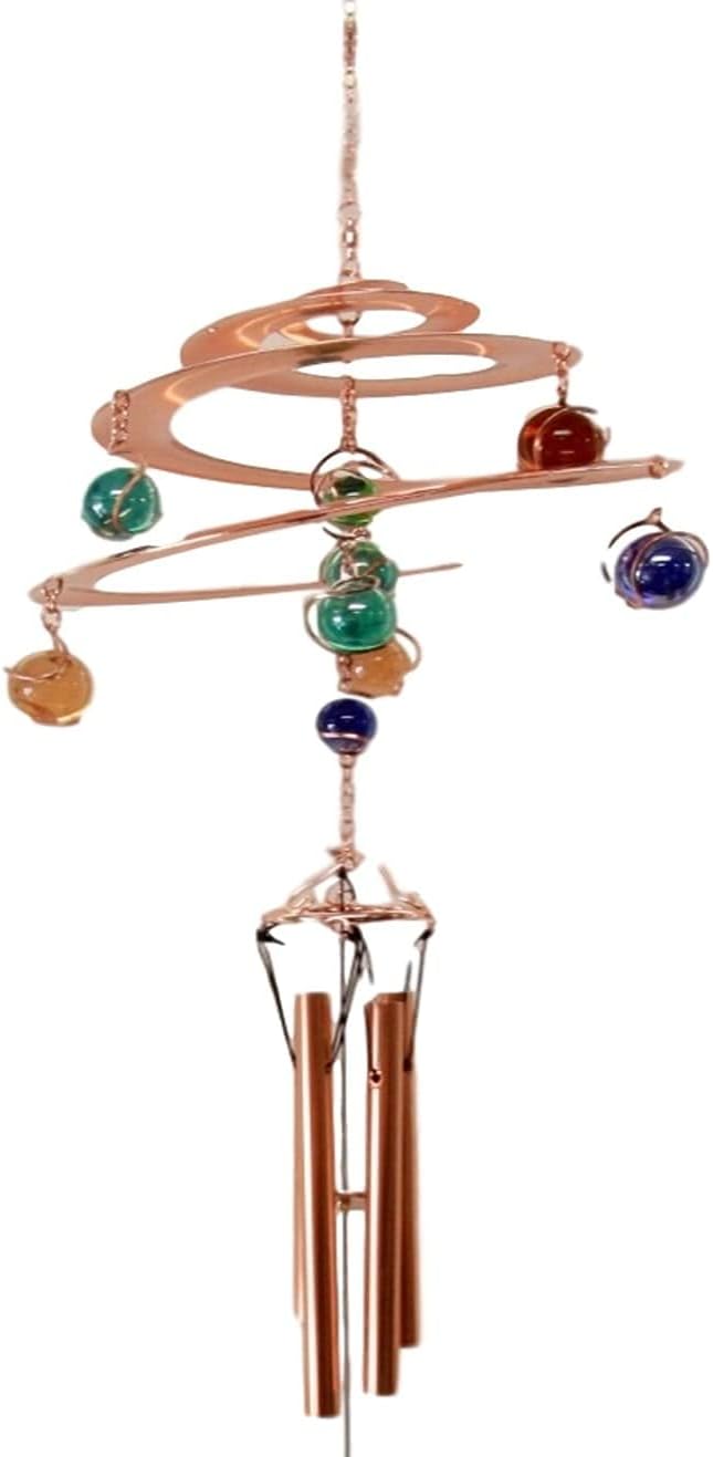 Ebros Gift Contemporary Mystic New Age Spiral Galaxy Copper Metal Wind Chime with Colorful Marbles Hanging Mobile Resonant Outdoor Patio Garden Decor Accessory