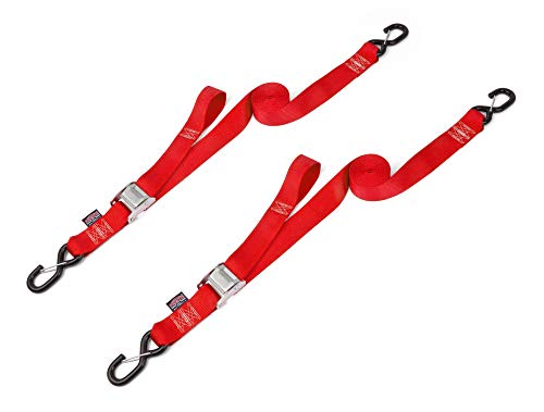 Powertye 2In X 12 Ft Cam Buckle Tie Down Made In Usa With Heavy-Duty Latch Hooks - 600 Lb. Wll / 1,800 Breaking Strength - Red (Pair) #TOP19