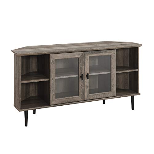 Walker Edison Modern Wood Corner Universal TV Stand with Open Shelves Glass Cabinet Doors Storage for TV's up to 55 Walker Edison Modern Wood Corner Universal TV Stand with Open Shelves Glass Cabinet Doors Storage for TV's up to 55