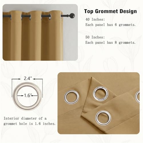 Image of Simplebrand Gold Window Valance for Kitchen 14 Inches Long 2 Panels Set, Room Darkening Valance Curtains for Living Room, Grommet Short Privacy Kitchen Curtains for Bedroom Kids Room, 40Wx14L