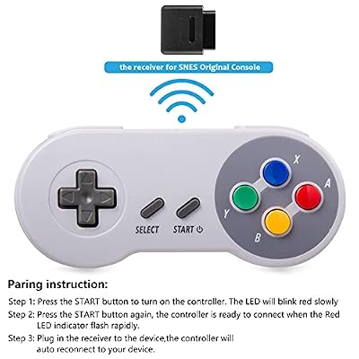 KIWITATA 2 Pack Wireless Controller for SNES Original Console, 2.4GHz Rechargeable Wireless Remote Gamepad for SNES Nintendo Entertainment System Console-7 Pin Connector