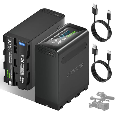CITYORK 2 X 10800mAh NP-F980 Batería, para Sony NP-F980 F970 F975 F960 F930 F770 F750 F730 F570 F550 F530 F330 Todas Las Bateria NP-F, para videocámaras Sony, Luces LED de vídeo [PD 20W/ USB-Tipo C]