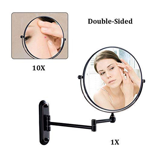 Miroir de maquillage grossissant 10X mural noir avec éclairage LED rechargeable USB - 8