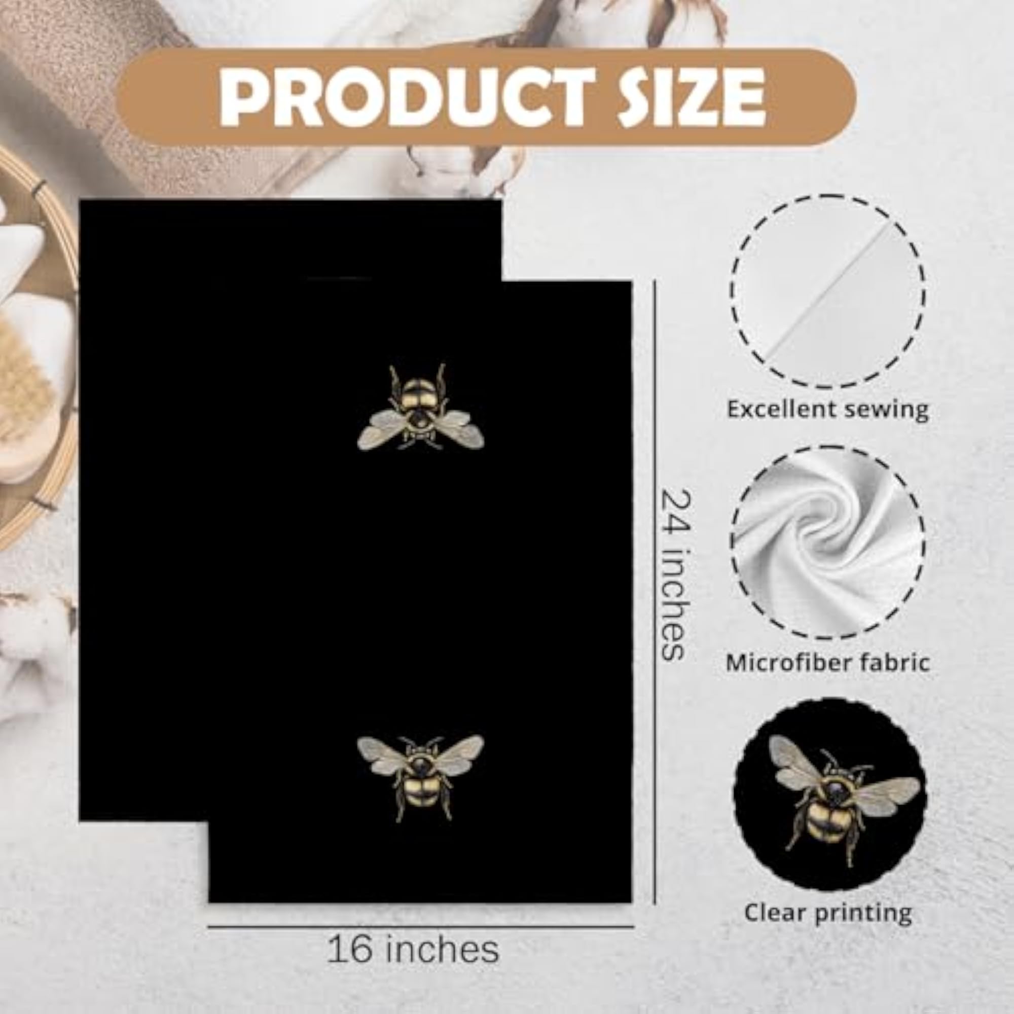 Moody Bumble Bee Kitchen Towels Set of 2, Decorative Hand Towels