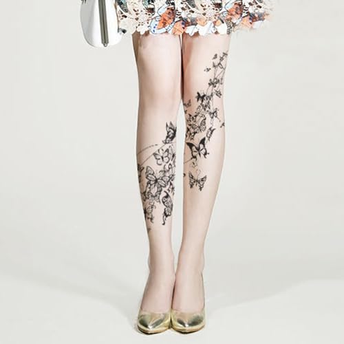 Premium Cotton Patterned Tights for Women with Designs Mock Tattoo Plus Size Nude Pantyhose Sheer Stockings2