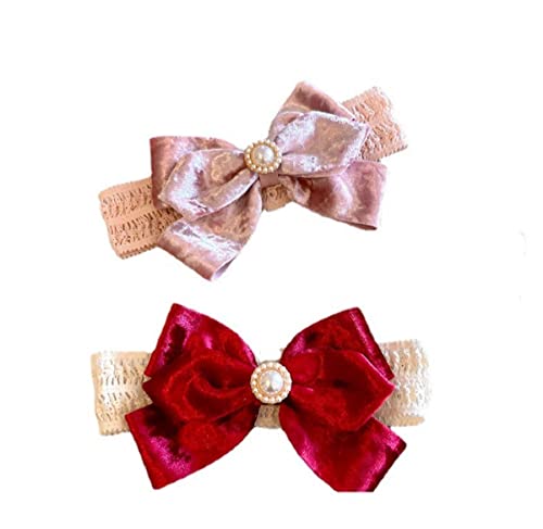 Hot&Sattion 3Pcs Baby Christmas Red Velvet Headbands Hairbands Hair Bow Elastics Handmade Hair Accessories for Baby Girls Newborn Infant Toddlers Kids