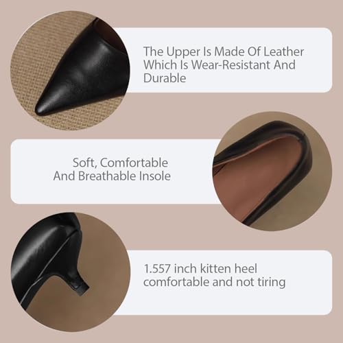Women's Leather Pointed Toe Closed Toe Kitten Heel Pumps Elegant Slip On Comfortable Low Heel Dress Shoes for Evening Party Wedding Office3