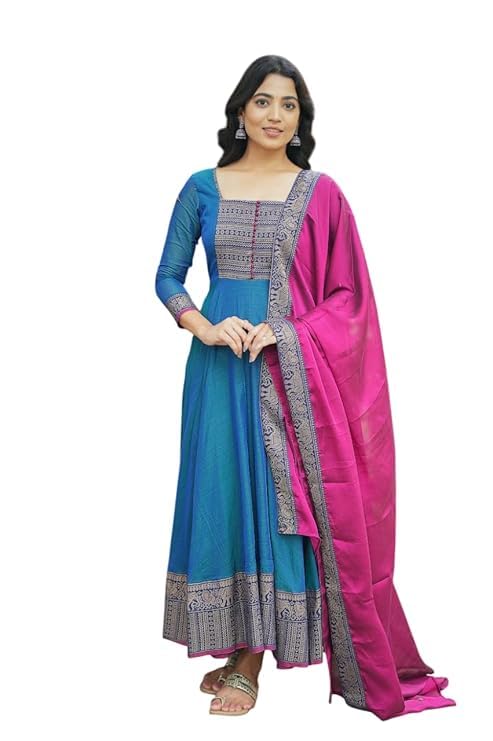 Image of Women's Vichitra Silk Anarkali Gown with Dupatta, Pink, Jacquard Zari Weaving, Designer Party Ethnic Wear
