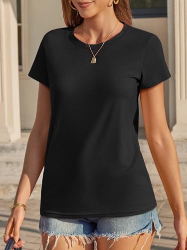 Image of UNCLECAT Womens Short Sleeve Tops Summer Basic T Shirts Crewneck Causal Tee | Solid Color, Trendy Fashion Clothes, Casual Basic Tee