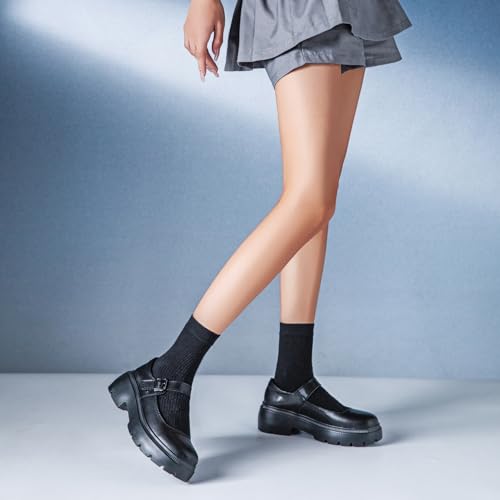 Image of Womens Mary Jane Shoes Round Toe Ankle Buckle Strap Chunky Heel Pumps Platform Casual for Comfortable Dressy Party Work Oxfords