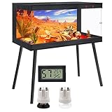 Royxen Tempered Glass Bearded Dragon Tank,33 Gallon Reptile Tank with Leg Stand,Built-in Lighting Reptile Enclosure Scartch-Proof Bearded Dragon Encloure for Chameleon,Lizard(Black,32"x 16"x 16")