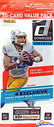 2021 Donruss Football HUGE Factory Sealed JUMBO FAT CELLO Pack with 30 Cards Including (4) EXCLUSIVE BLUE PARALLELS! Look for RC & AUTO of Trevor Lawrence, Mac Jones, Justin Fields & More! WOWZZER!