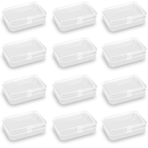 Image of Rectangular Clear Plastic Box Containers (3.46 inch x 2.36 inch x 0.83 inch), 12 Pack Small Storage Boxes with Lids for Beads, Earplugs, Pins, Small Items etc.