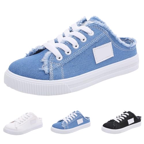 Slip On Shoes for Women Women's Mules & Clogs Canvas Sneakers Fashion Comfortable Mules Womens Non Slip Loafers Casual Backless Shoes Workout Flat Lightweight Sneakers