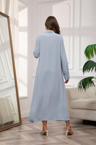 Image of chouyatou Women's Casual Button Down Maxi Shirt Dress Long Sleeve Button Up Tunic Long Dress