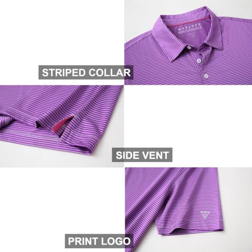 Image of Men's Golf Polo Shirts Short Sleeve Striped Performance Moisture Wicking Dry Fit Golf Shirts for Men