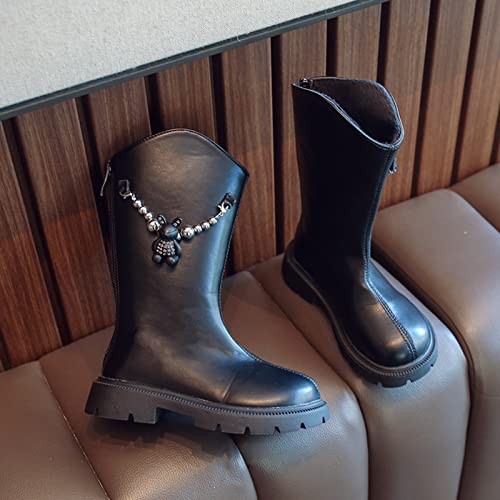 Fashion Autumn and Winter Children Mid Calf Boots Thick Bottom Non Slip Round Toe Solid Color Girls Wide Snow Boots (Black, 10.5-11 Years Big Kids)4