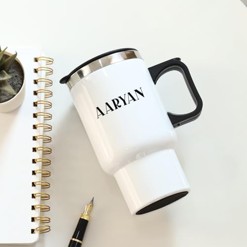 Image of IGP Personalized King of Dads Travel Mug | Same Day Delivery | Custom Name Stainless Steel Tumbler with Handle & Spill-Proof Lid | Insulated Coffee & Tea Cup | 400 ml White | Father's Day Present