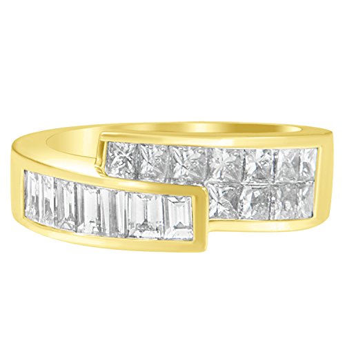 14K Yellow Gold 2.0 Cttw Princess & Baguette-Cut Diamond Invisible-Set Composite Bypass Band Style Anniversary or Fashion Ring (G-H Color, SI1-SI2 Clarity)