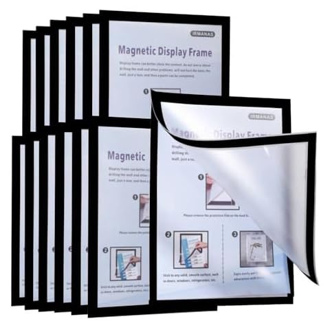 Irmanas Magnetic Sign Holder 8.5 x 11 Wall Mount, Self-Adhesive Magnetic Sign Holder Durable PVC Waterproof Clear Display for Home, School, Office Wall, Store, Display Frame 12 Pack Black Cover