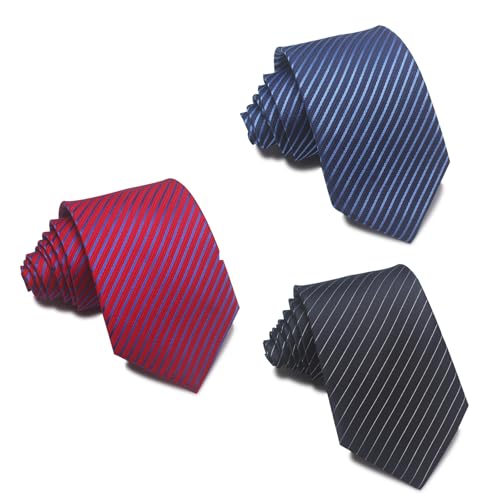 Mens Ties, Classic Men's Stripe Necktie Set for Formal Business Work: Gift Box for Weddings with Men's Accessories. Business Formal Neckties - 3 PCS