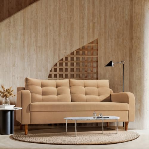 Image of Duroflex Ease Plus - 3 Seater Sofa Set for Living Room | 3 Year Warranty | Premium Wooden Frame Sofa | Anti-Pilling Fabric, Fade & Termite Resistant | Comfortable & Durable Couch - Latte (Beige)