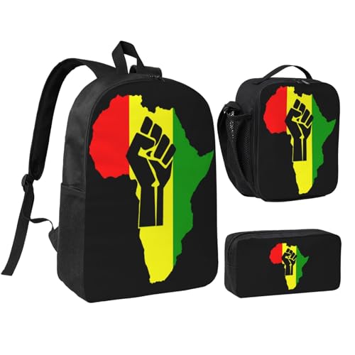 Black Power Hand Symbol 17 Inch Backpack Sets Lunch Bag Lightweight Daypack for Men Women 3Pcs