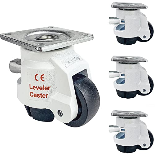 Leveling Casters Set of 4 with Ratcheting Handle Design, Kilixin Top Plate Retractable Swivel Caster Wheels for Industrial Workbench Machine Equipment, Set of 4 - Heavy Duty 3300 Lbs Capacity | 80F