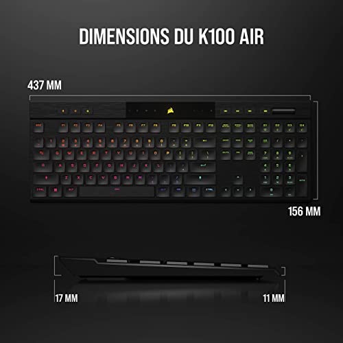 CORSAIR K100 AIR WIRELESS RGB Keyboard Mandeacutercanique de Jeu Ultra-Mince -CHERRY MX Interrupteurs Tactiles et graveur Profil Bas - Bluetooth -Compatible iCUE -PC Mac PS5 PS4 Xbox - AZERTY FR- Noir