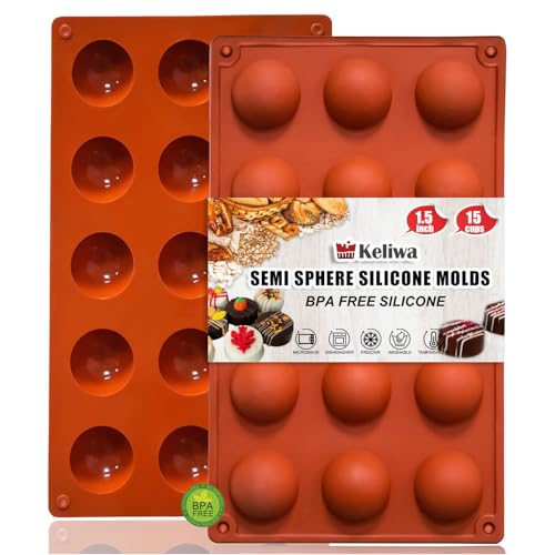 Small 15-Cavity Semi Sphere Silicone Molds Non-Stick,2 Packs Half Sphere Silicone Baking Molds for Making Jelly, Chocolates and Cake