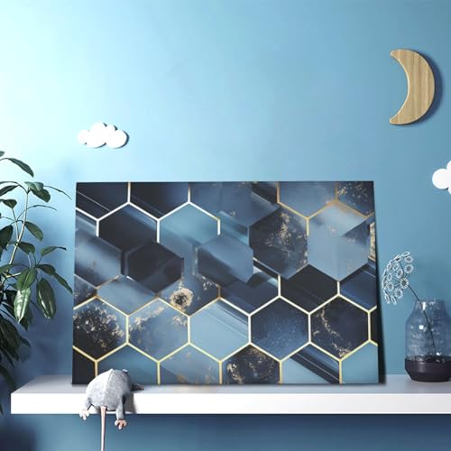 Toile murale hexagones bleus affiche résistante pour salon - 4