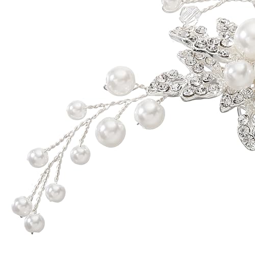Silver Rhinestone Leaf Pearl Bridal Hair Comb For Elegant Bridal Portrait Shooting — view 5