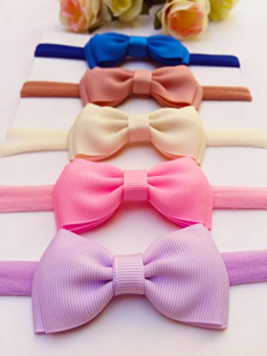 Kit 5 Laços para Cabelo Bebê RN Menina Meia Seda Slim LA04