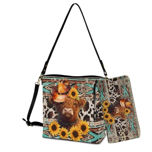 Image of Bucket Crossbody Bag Set for Women Lady, Leather Purse and Wallet Set Large Bucket Bag with Wallet