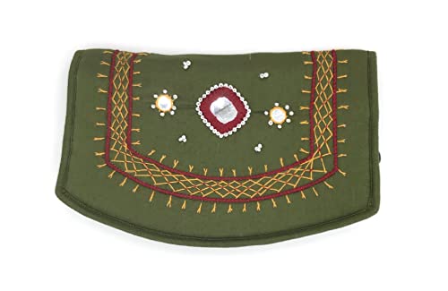 Image of SriShopify Handmade Cotton Wallet for Women and Designer Ladies Wallet for Women Mobile Purse Gift Items (7.5 Inch Original Beads and Threads Work, Mehndi Purse)