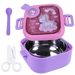 Spanker 750 ML Unicorn Theme Portable Leak-Proof BPA-Free Dishwasher Safe Stainless Steel Air-Tight Lunch Box Insulated Tiffin Box for Toddlers and Preschoolers - Pink