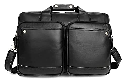 Leather Dual Compartment Expandable Briefcase for Men 15.6inch Laptop Crossbody Handbag