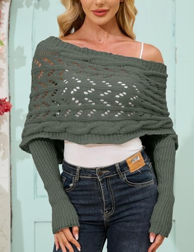 Knitted Cable Wrap, Scarf for Women, Hollow Out Crochet Cocoon Shrugs, 2024 Trendy Knit Sweater Scarf with Sleeves4