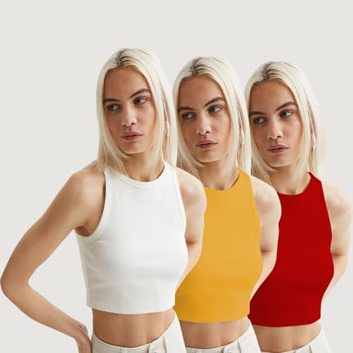 Image of KERI PERRY Tops for Women Crop Top for Women's Tank Activewear Tee Sports Western Casual Cotton Camisole Pack of 3 Combo