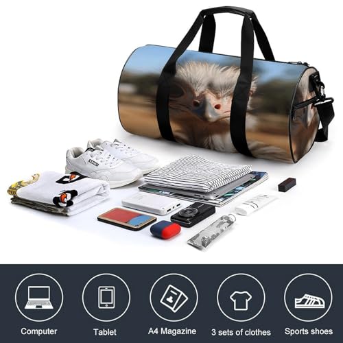 Cylindrical Gym Bag,Cute Ostrich Sports Gym Bag,Workout Bags,travel Weekender Bag,Duffle Travel Bag for Men Women, 17.7in/9in/9in, style4
