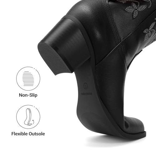 Image of DREAM PAIRS Cowboy Boots for Women Cowgirl Western Boots Fashion Embroidery Stitched Chunky Heel Mid Calf Boots