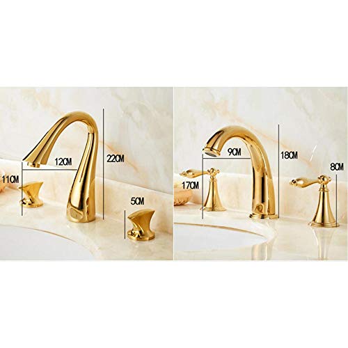 Robinet de salle de bain rétro en laiton doré à double commande