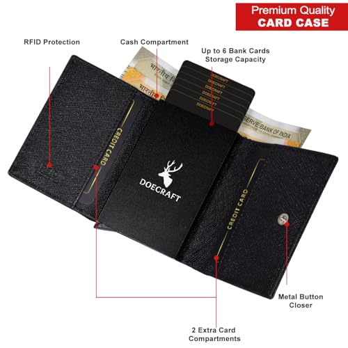 Image of Men's Genuine Leather RFID Wallet | Premium Slim Red Wallet for Men with Deer 3D Print | 8 Card Slots Secure and Durable | Casual Stylish | Formal & Gifting Use, Black (Safiano /Black)