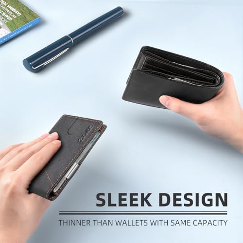 Image of Zitahli Slim Wallet for Men,RFID Blocking Leather Bifold with Money Clip | Minimalist Front Pocket Design, Holds 12 Cards, RFID Protection, Gifts for Men on Birthdays, Father's Day, and Christmas