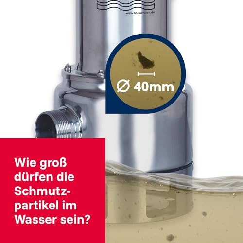Foto von T.I.P. Schmutzwasser Tauchpumpe - Baupumpe Edelstahl (19.500l/h Fördermenge, 10,5m Förderhöhe, 1,05bar Druck, 1.200W, 40mm Korngröße, Waschlauge geeignet, Flüssigkeit bis 95°C)Extrema 300/10 IX,30072