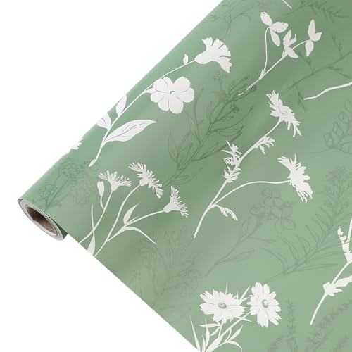 Flowers Wrapping Paper Roll-17 Inches X 32.8 Feet, Mini Roll, Whi...