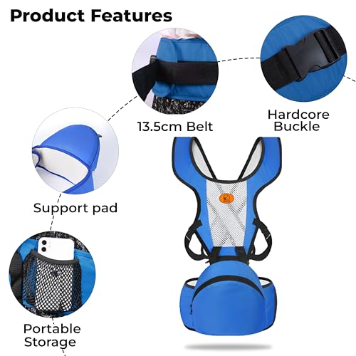 Image of Bembika Baby Carrier Newborn to Toddler with Hip Seat Multiple Positions Infant Carrier Soft Baby Holder Kangaroo Bag Sling Carrier for All Seasons - Blue