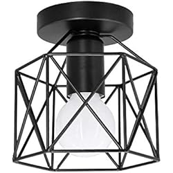 Lamparas Colgantes Grandes Baratas Artpad Vintage Loft Jaula de hierro negro Lámpara de techo LED 5W Luz de metal nórdico con luz blanca para cocina Dormitorio Balcón Barra de pasillo E27 Luminaria de techo geométrica