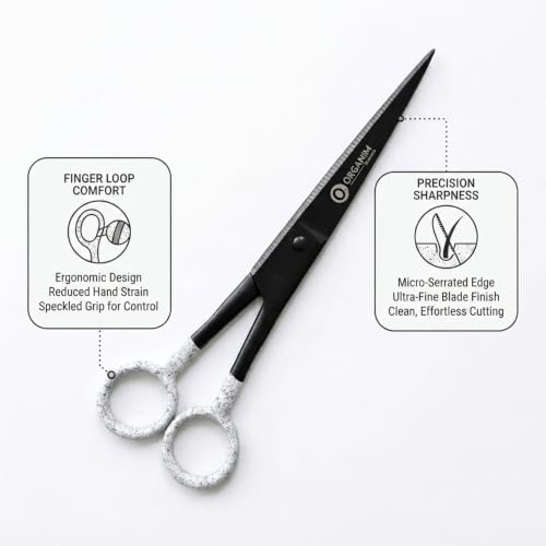 Image of Organim Premium 7-Inch Hair Cutting Scissors for Men & Women, Professional Barber Salon Shears, Sharp Precision Blades, Ergonomic Design for Comfort (Black)