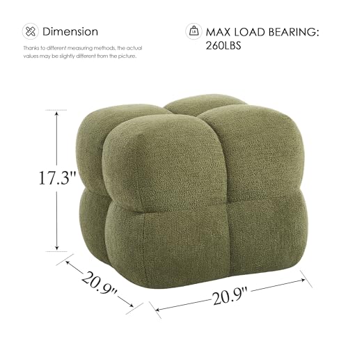 Image of Zesthouse Square Pouf Ottomans Footstool Set of 2, Upholstered Poofy Ottoman for Couch Sofa, Modern Vanity Chair Backless for Living Room, Green Boucle Stool Foot Rest, Fabric Ottoman Coffee Table